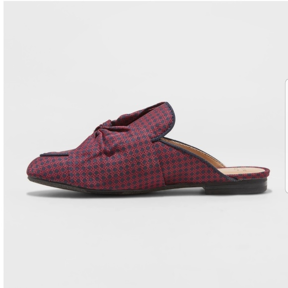 NEW Mules Preppy Bow Red Maroon Shoes Plaid Trendy - Picture 2 of 8